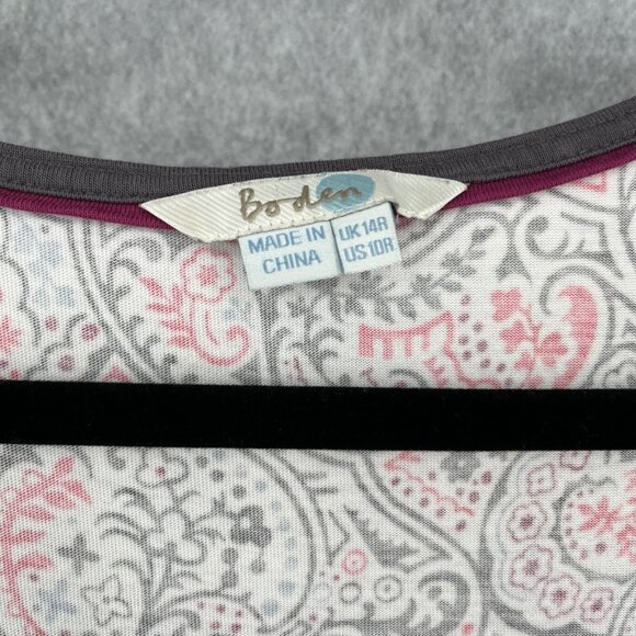 Boden Womens Margot Scoop Neck Dress Size 10 White Red Paisley Modal Pockets - Picture 5 of 11